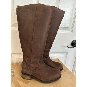 UGG Seldon W US Sz5 Tall Riding Boots Brown 1009201 Zip Up Leather Authentic